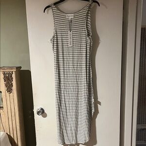 Blue Rain Gray Striped Midi Dress